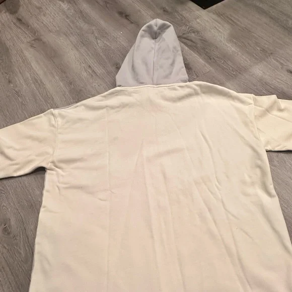 Outdoor Voices Womens Soft Cotton Gray Cream Hoodie Size M Color Block Oversized - Picture 12 of 15